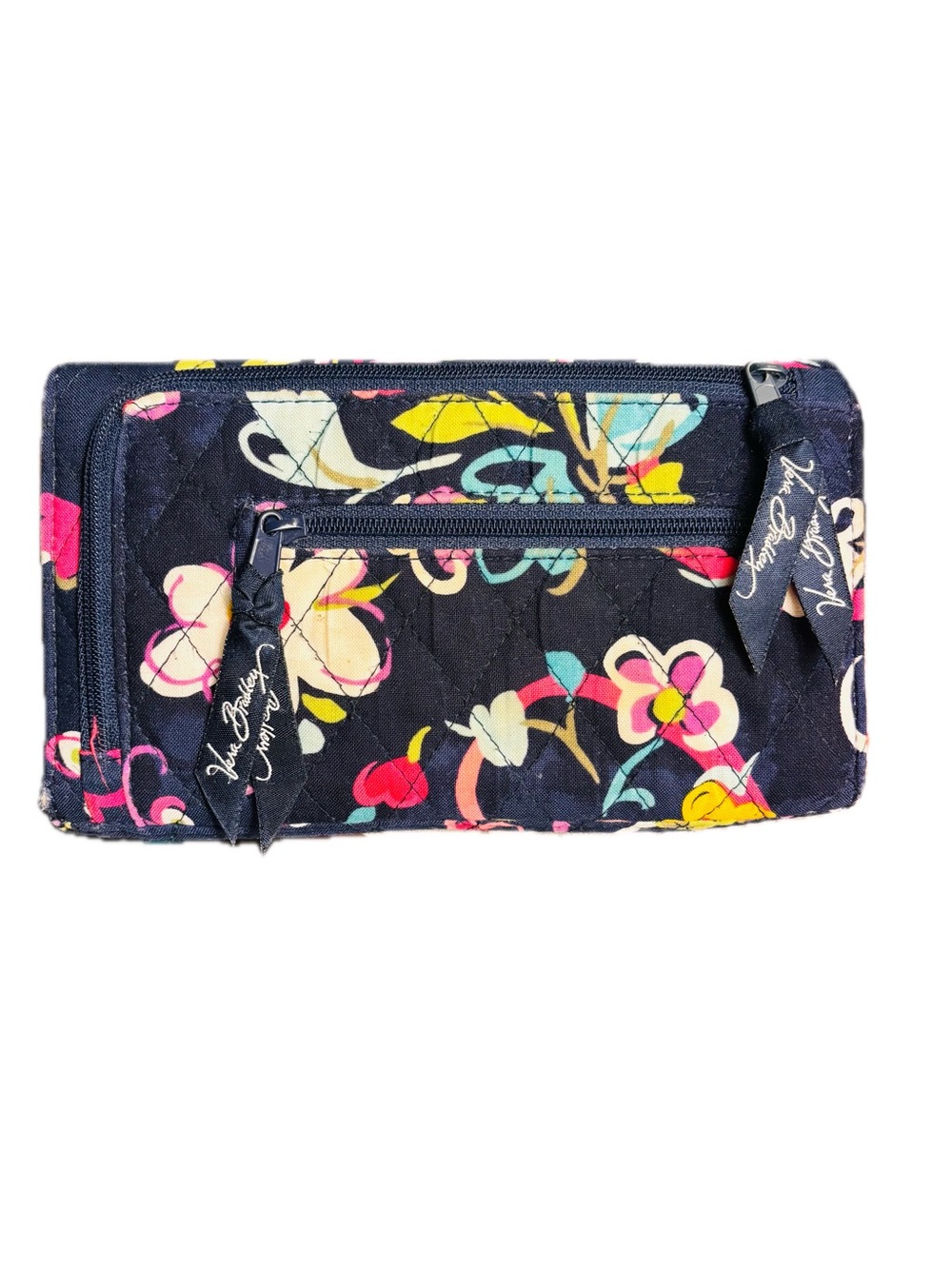 🎉BOGO 1/2🎉 Vera Bradley Navy Floral with Pink & Yellow Accents Wallet - Picture 2 of 9